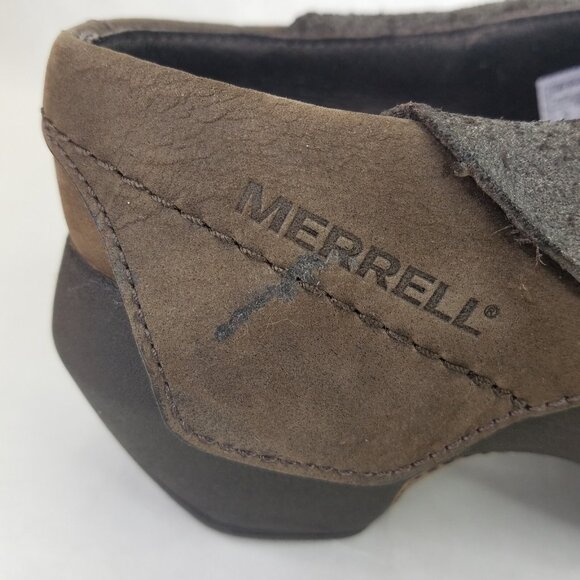 Merrell Luxe Wrap Mule Women's 6 Brown Suede Leather Clog Metal Rivets Cone Heel - Picture 15 of 16